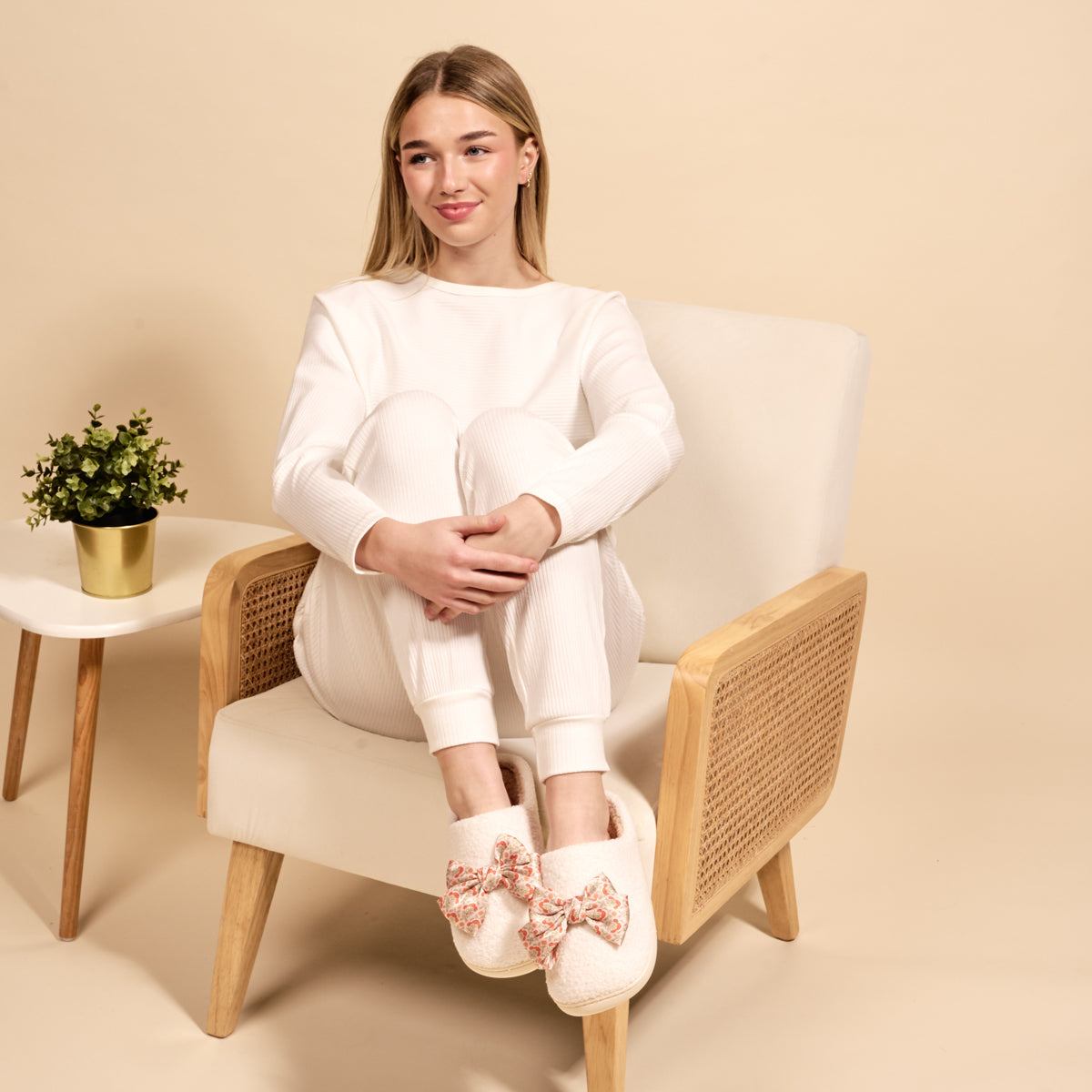 Betty Bow Everbloom Dusty Rose Fuzzy Slippers