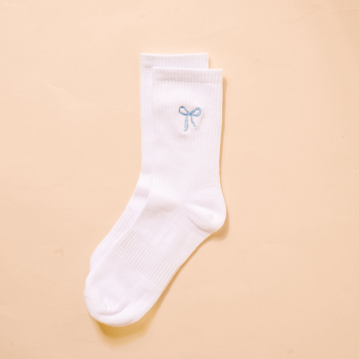 Blue Bow Embroidered Crew Socks