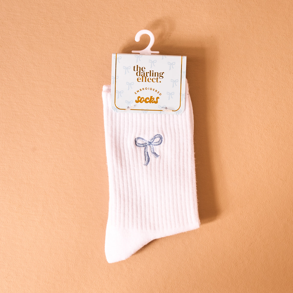 Blue Bow Embroidered Crew Socks