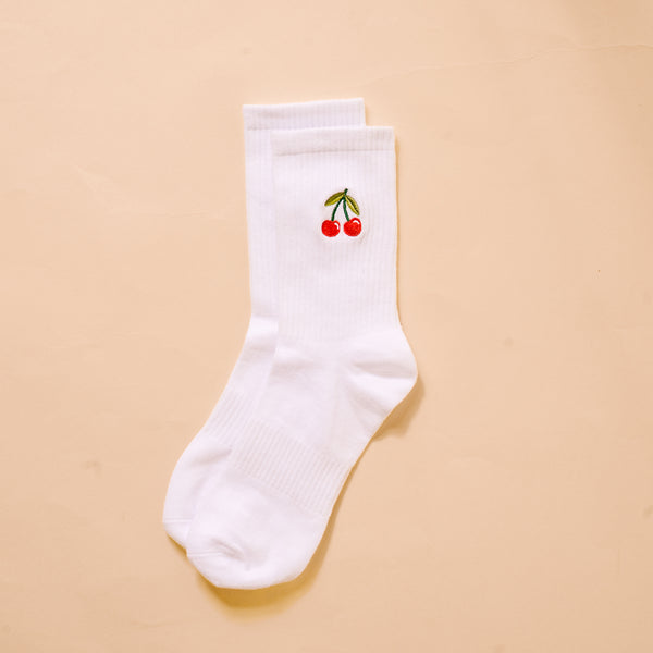 Cherries Embroidered Crew Socks