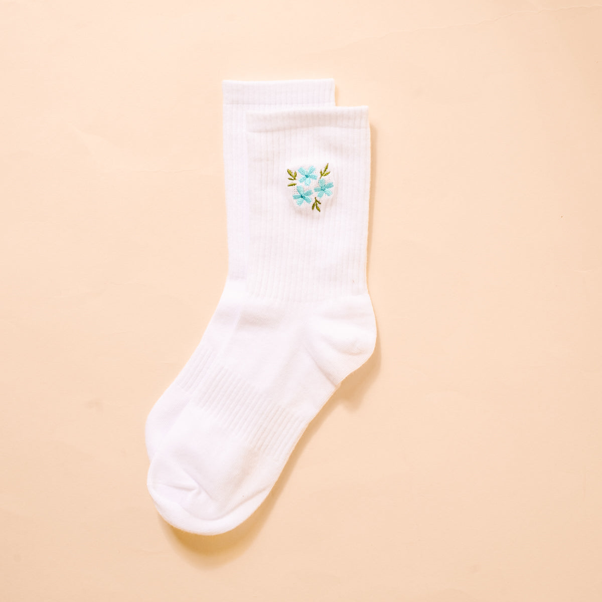 Floral Blue Embroidered Crew Socks