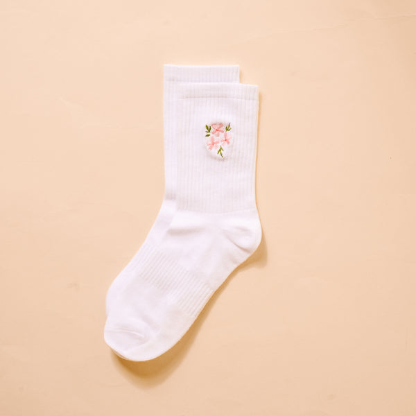 Floral Pink Embroidered Crew Socks