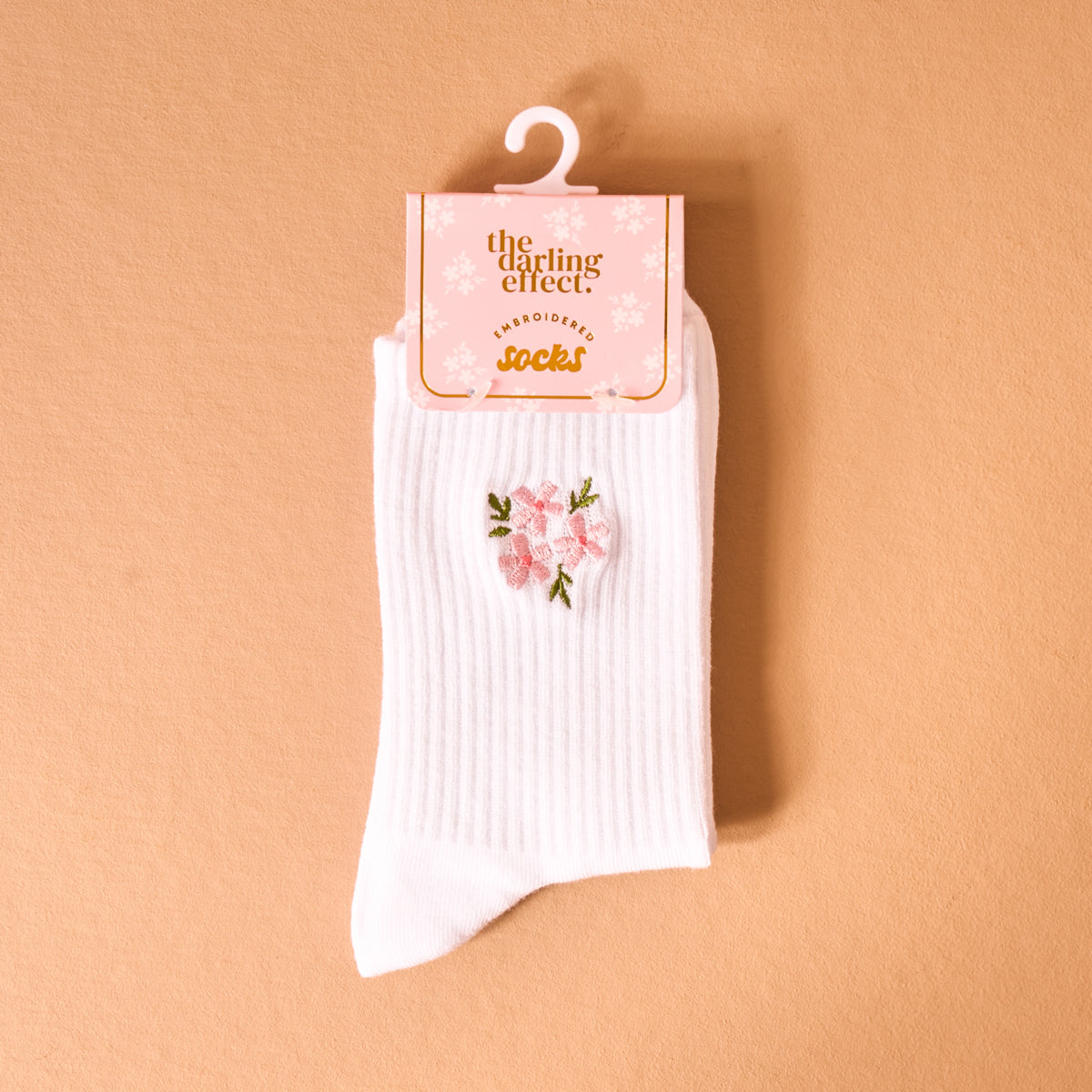 Floral Pink Embroidered Crew Socks