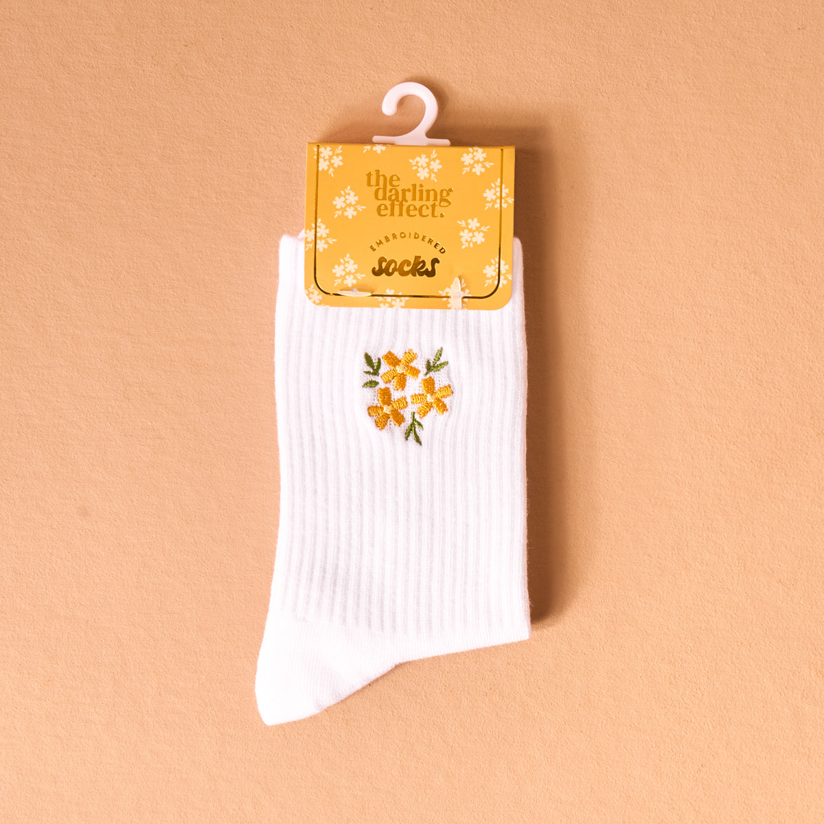 Floral Yellow Embroidered Crew Socks
