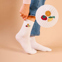 Fruit Market Embroidered Crew Socks