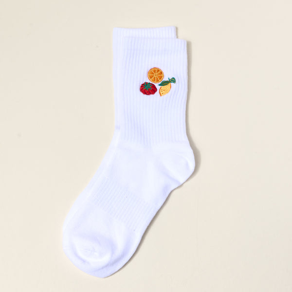 Fruit Market Embroidered Crew Socks