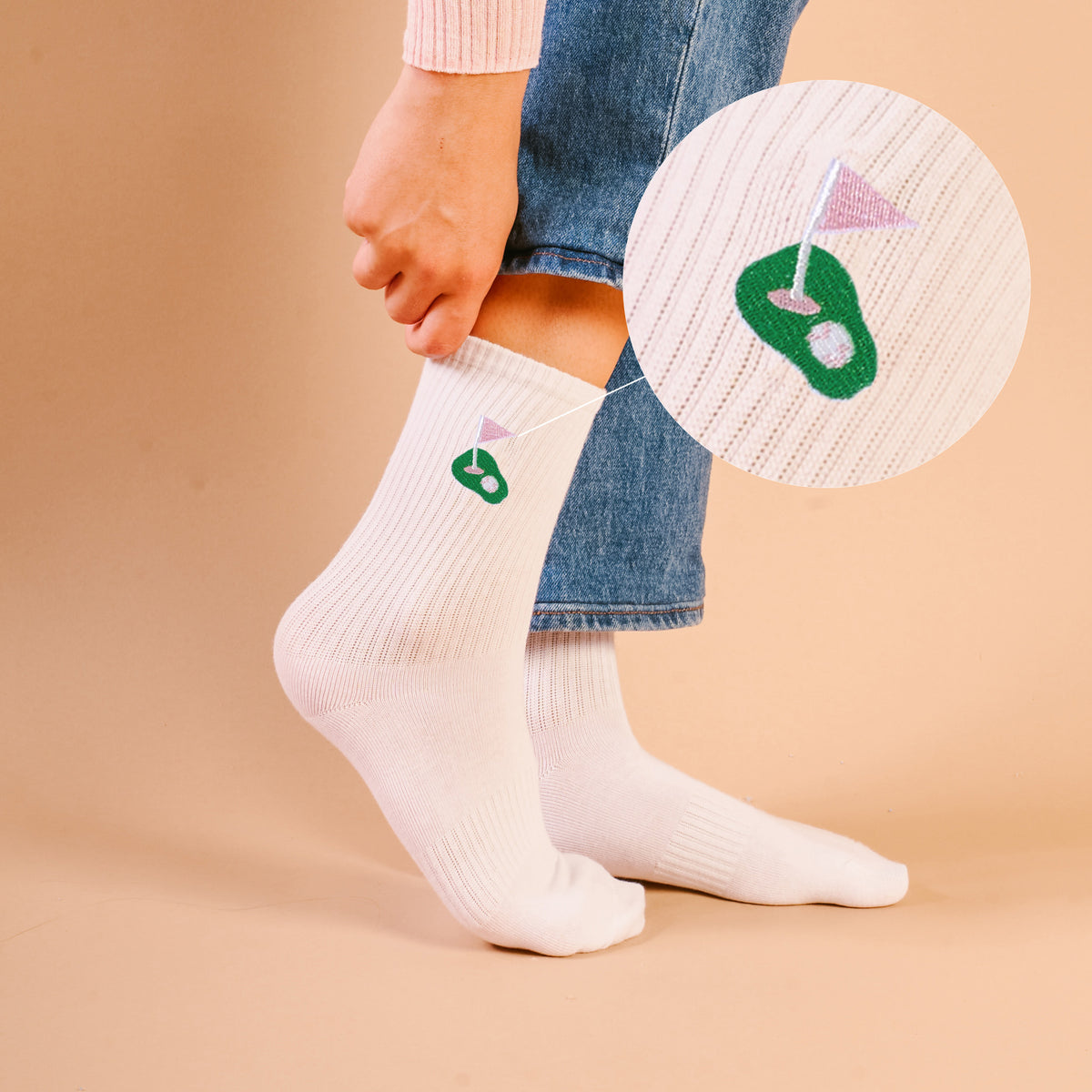 Golf Embroidered Crew Socks