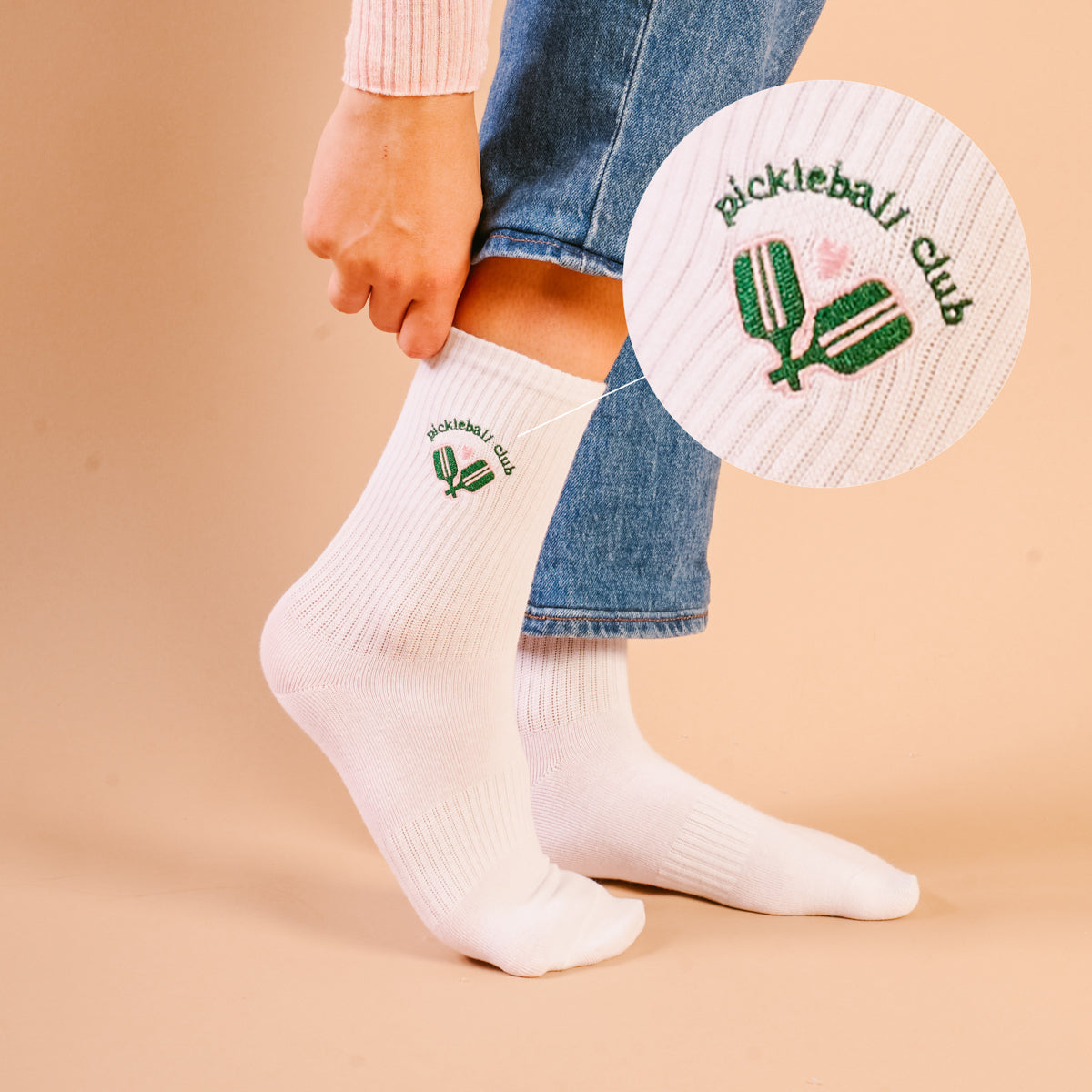 Pickleball Club Embroidered Crew Socks