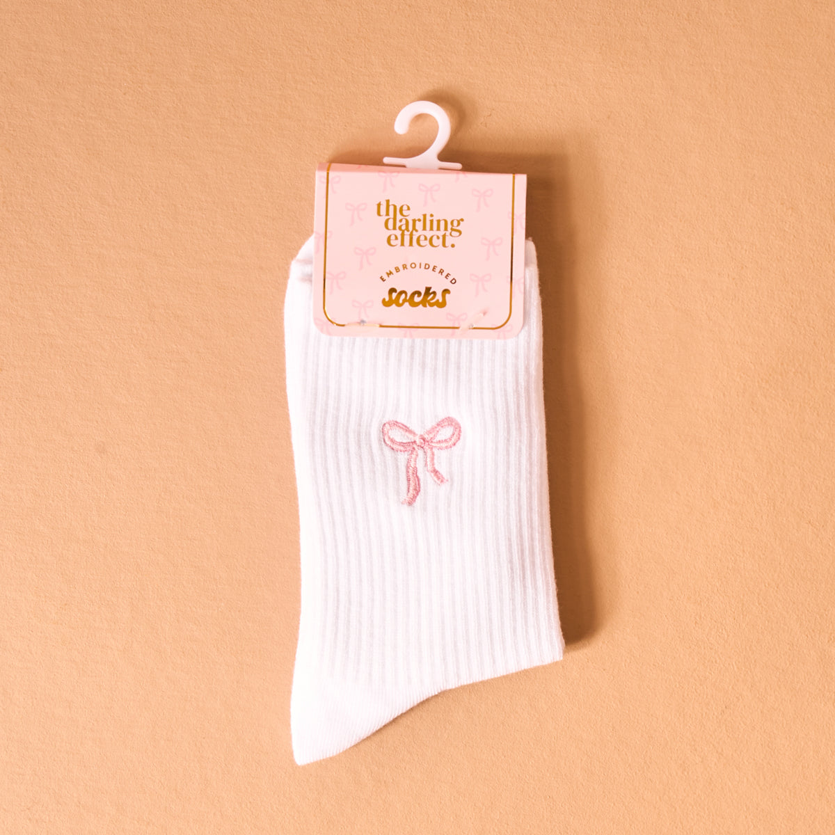 Pink Bow Embroidered Crew Socks
