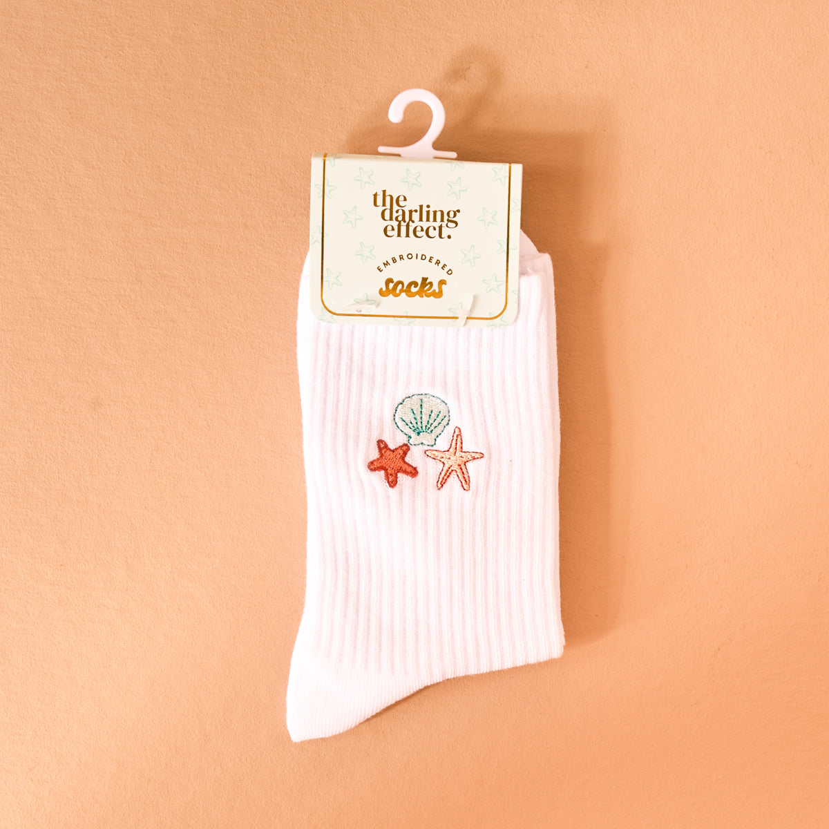 Seashells Embroidered Crew Socks