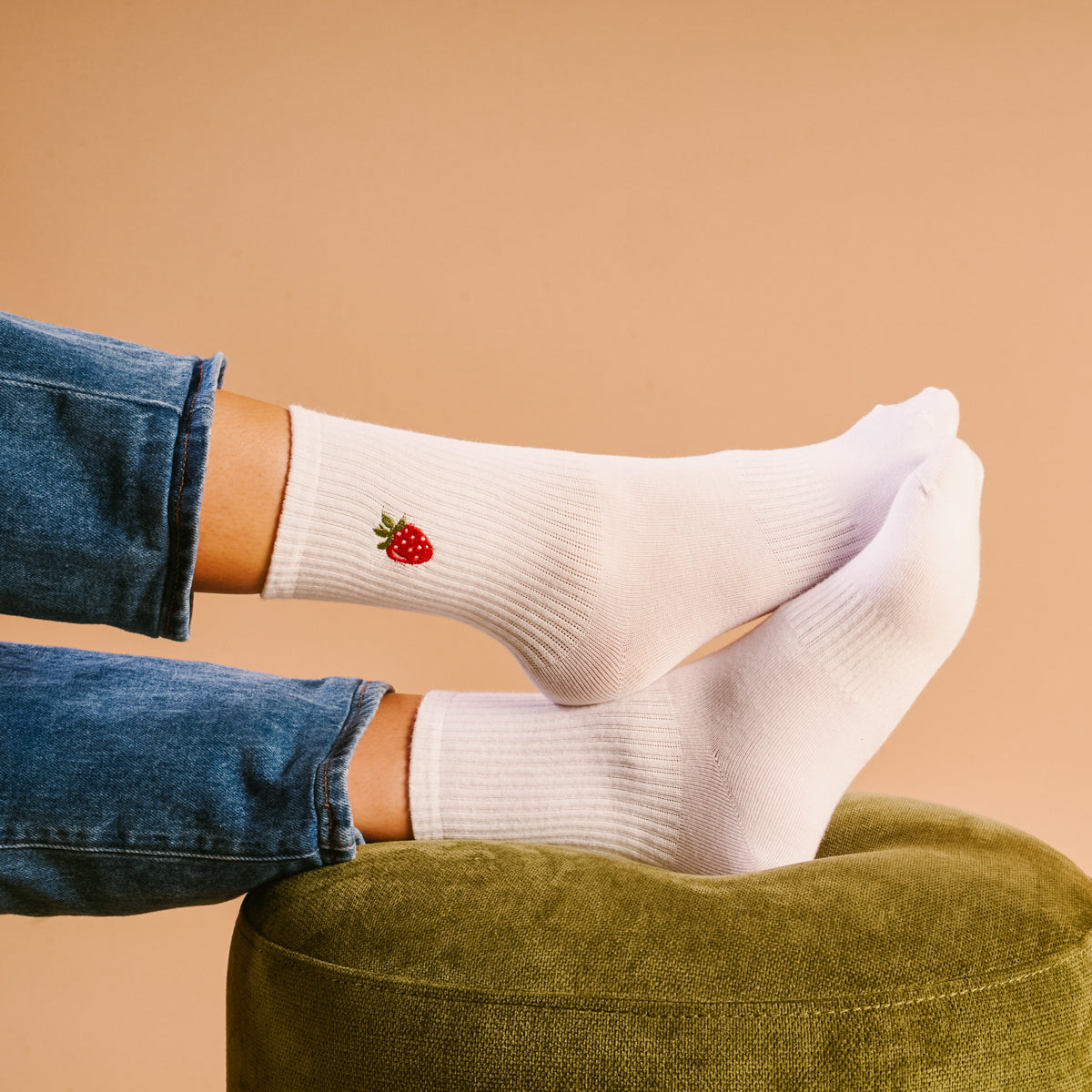 Strawberry Embroidered Crew Socks