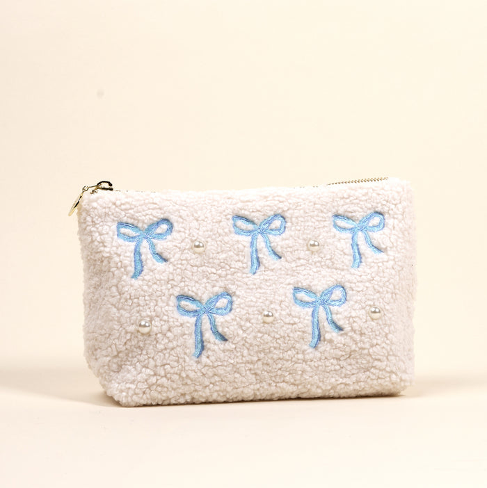 Bows Blue Teddy Pouch