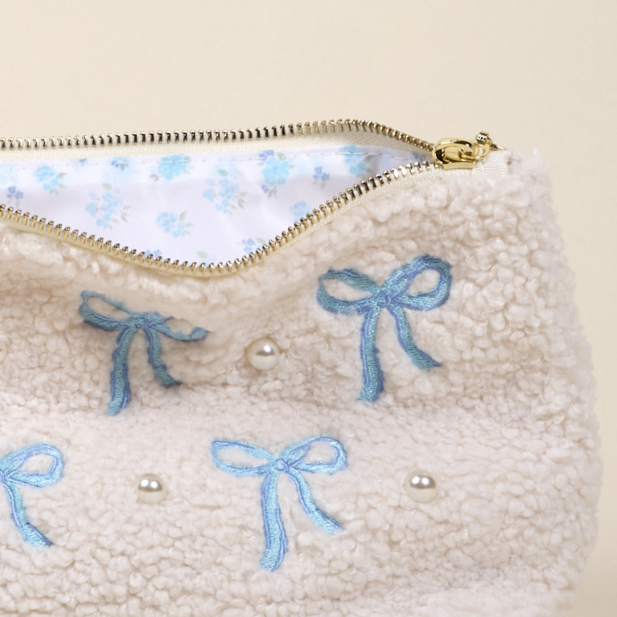 Bows Blue Teddy Pouch