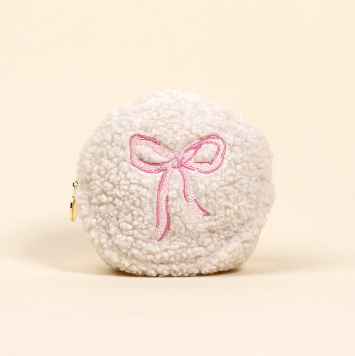 Circle Bow Pink Teddy Pouch