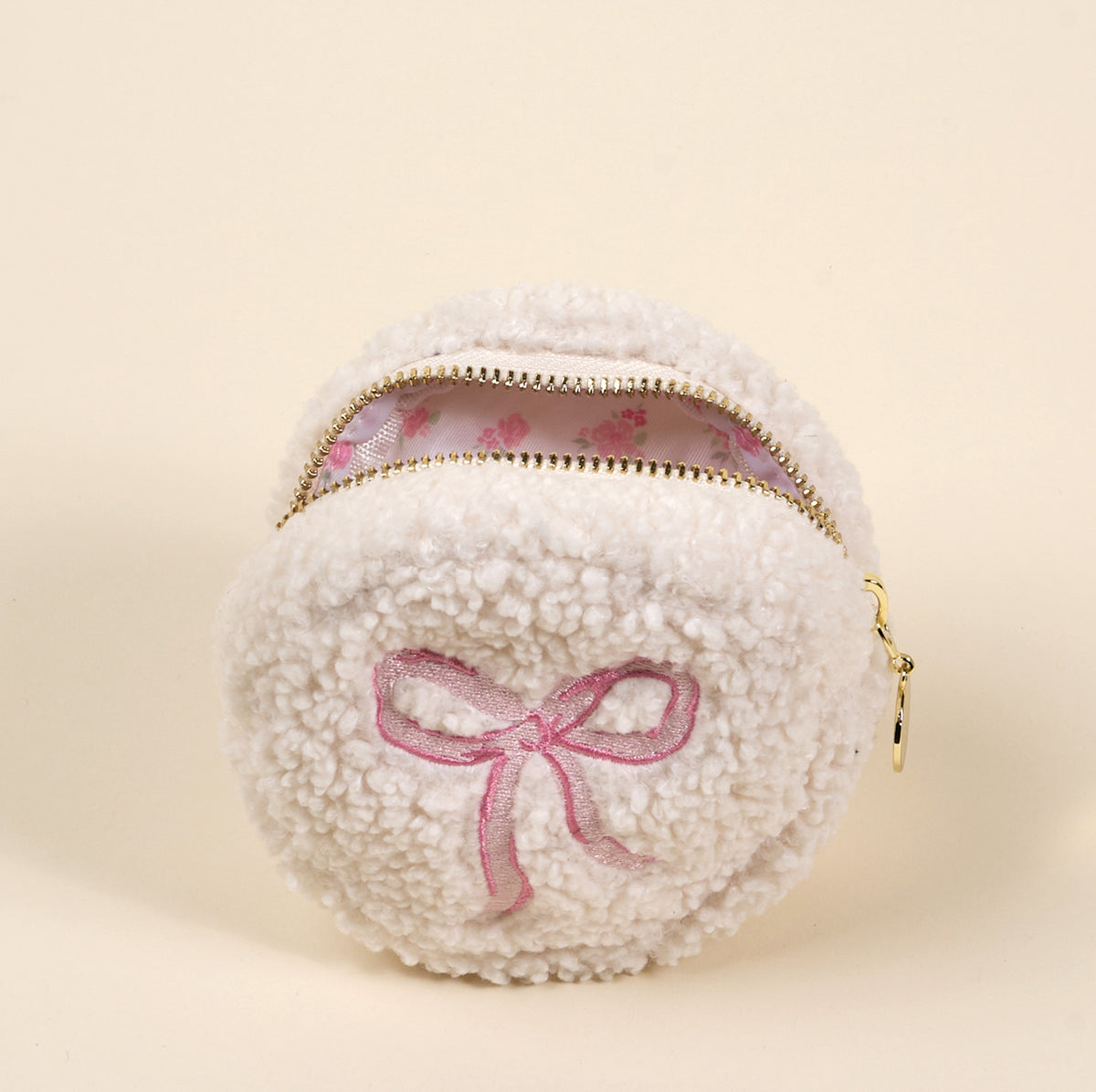 Circle Bow Pink Teddy Pouch