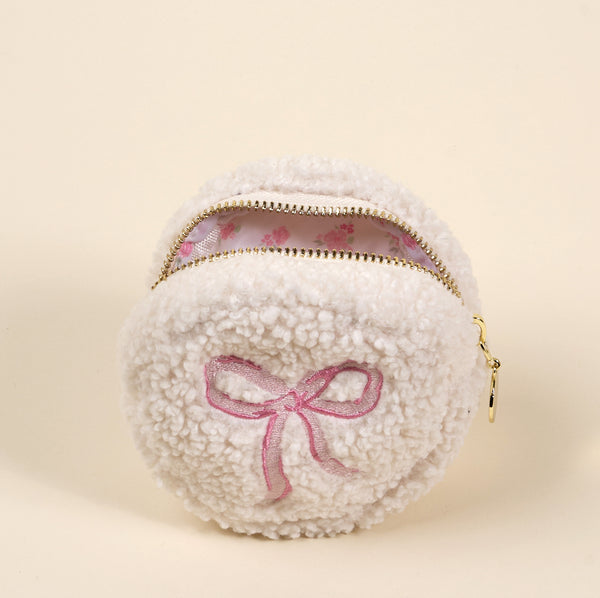 Circle Bow Pink Teddy Pouch