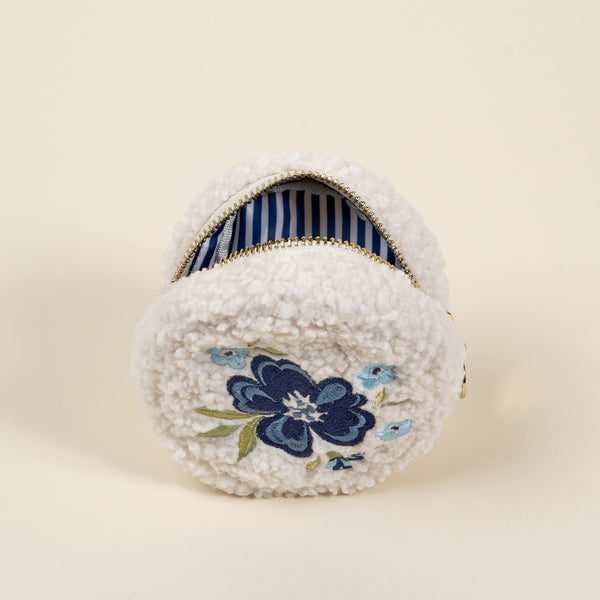 Circle Dainty Floral Navy Teddy Pouch