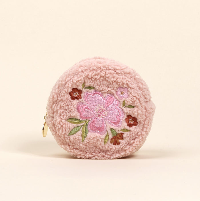 Circle Dainty Floral Pink Teddy Pouch