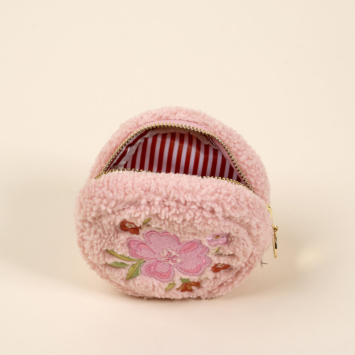 Circle Dainty Floral Pink Teddy Pouch