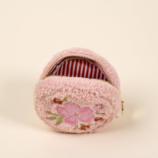 Circle Dainty Floral Pink Teddy Pouch