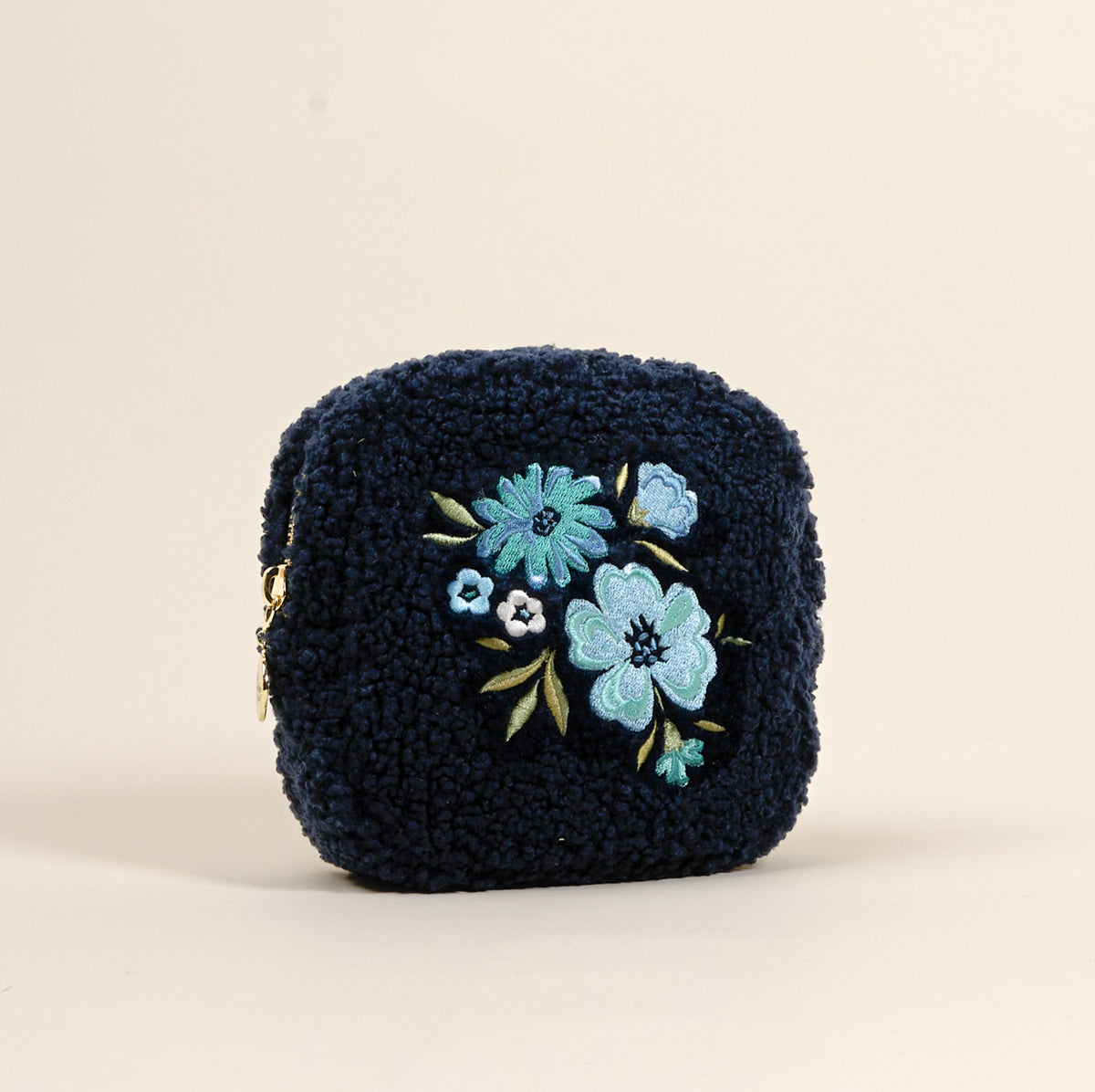 Square Dainty Floral Navy Teddy Pouch