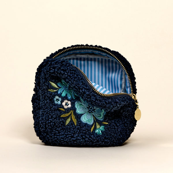 Square Dainty Floral Navy Teddy Pouch