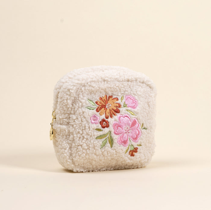 Square Dainty Floral Pink Teddy Pouch
