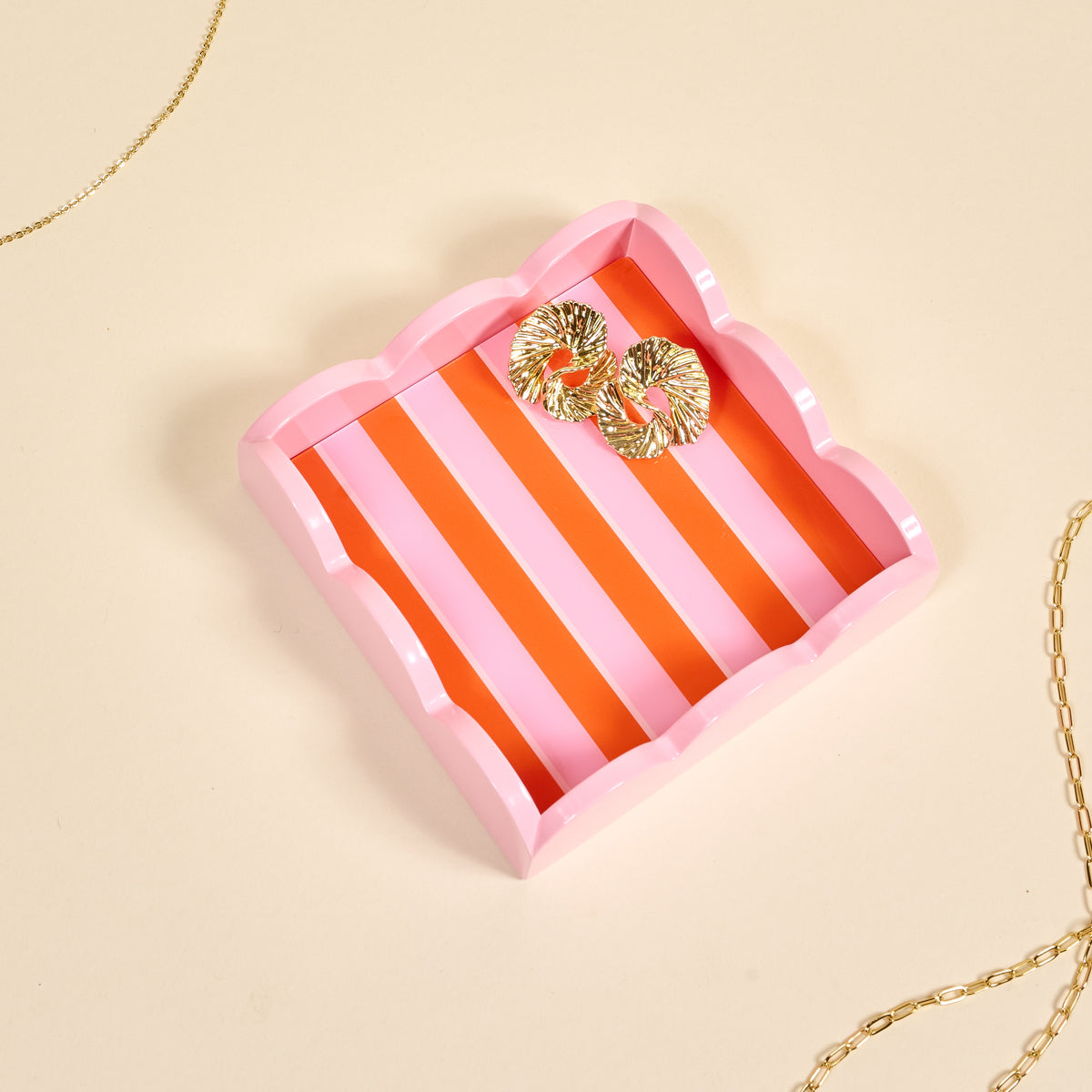 Sicily Stripes Pink Scallop Trinket Tray