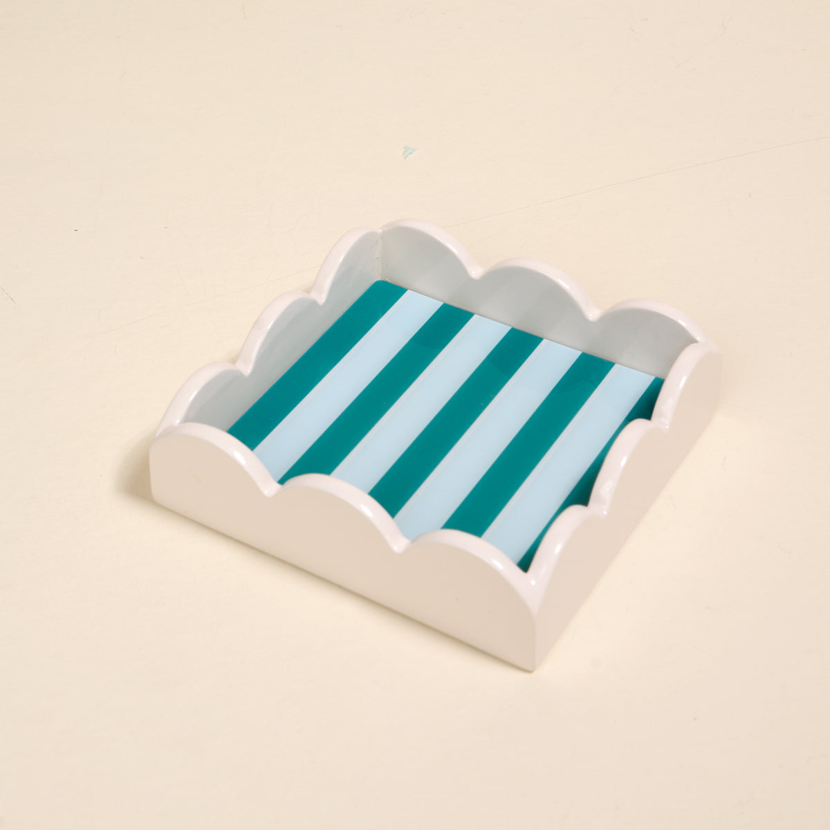 Sicily Stripes Teal Scallop Trinket Tray