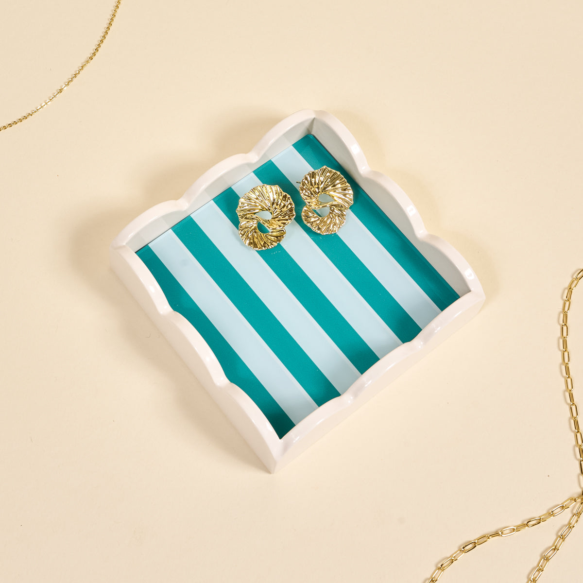 Sicily Stripes Teal Scallop Trinket Tray