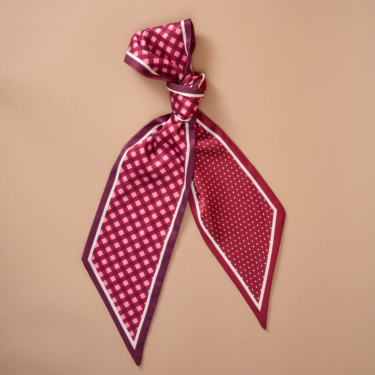 Gingham Burgundy Twirl & Tie Scarf Accessory