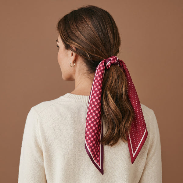 Gingham Burgundy Twirl & Tie Scarf Accessory