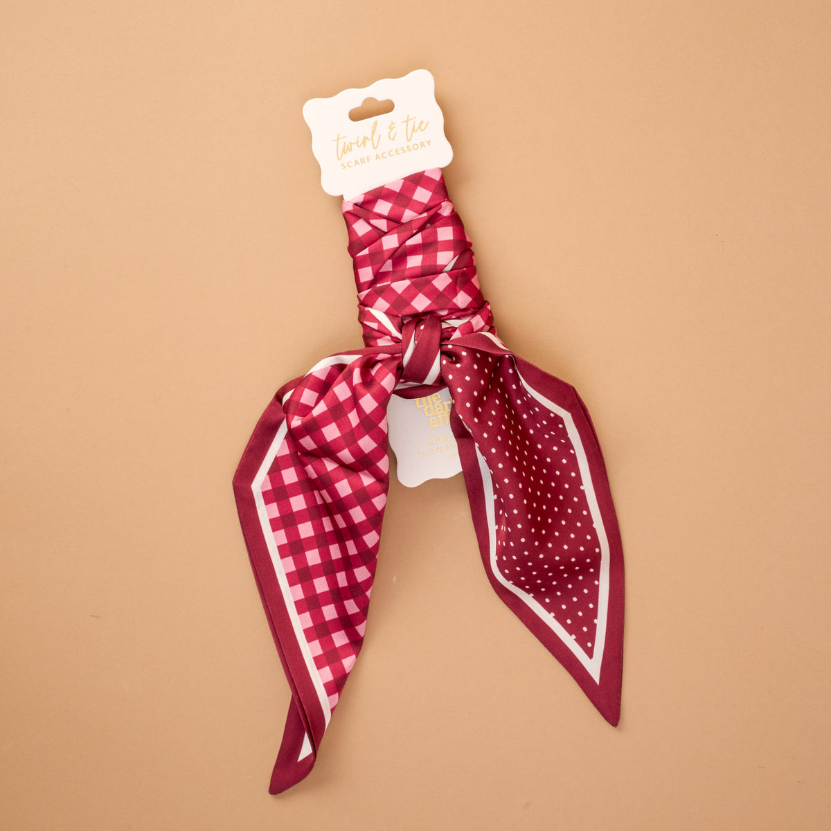 Gingham Burgundy Twirl & Tie Scarf Accessory
