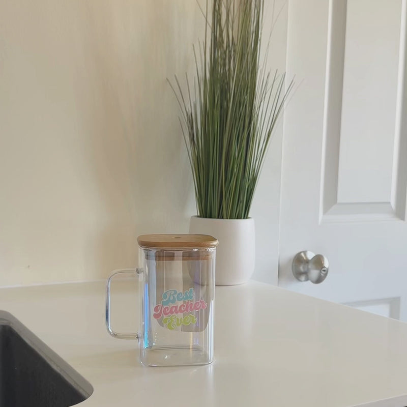 Best Teacher Ever Square Glass Cup