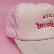 Load and play video in Gallery viewer, Embroidered Trucker Hat - Hello Weekend
