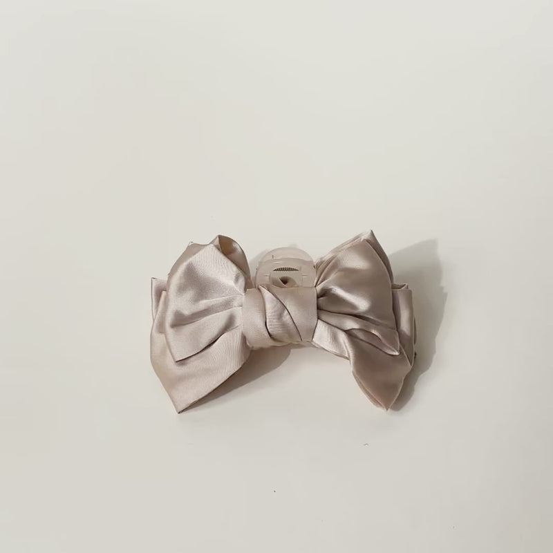 Beige Satin Bow Claw Clip