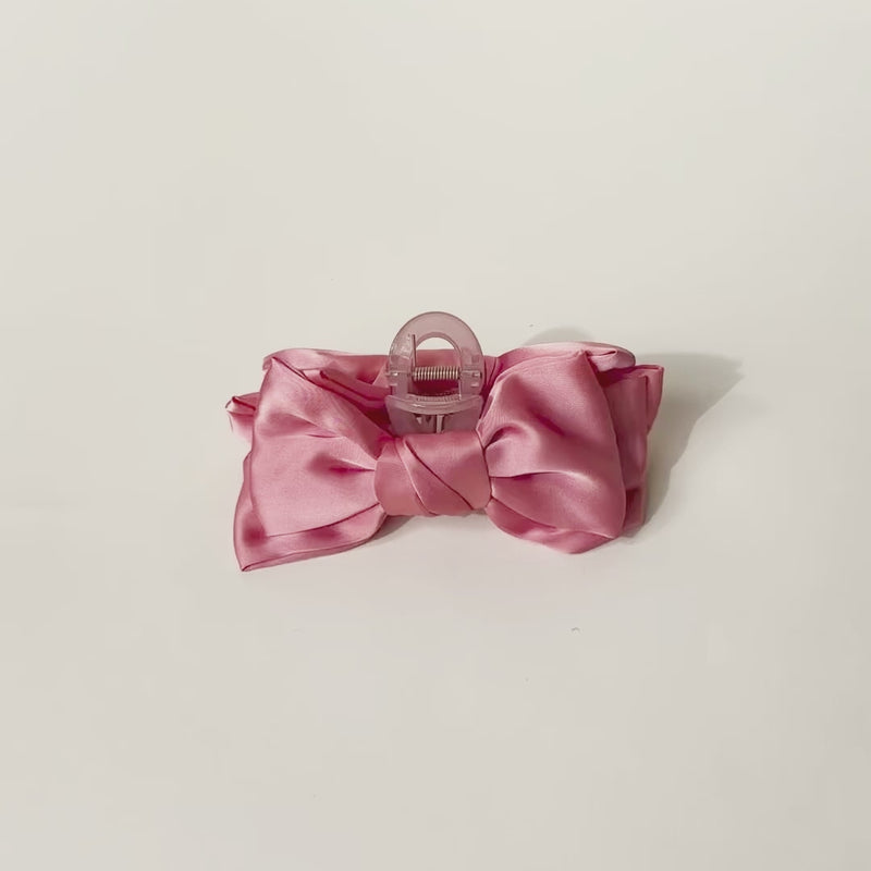 Rose Satin Bow Claw Clip