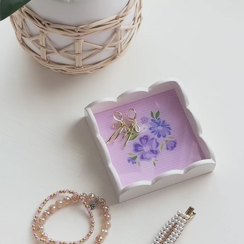 Dainty Floral Purple Scallop Trinket Tray