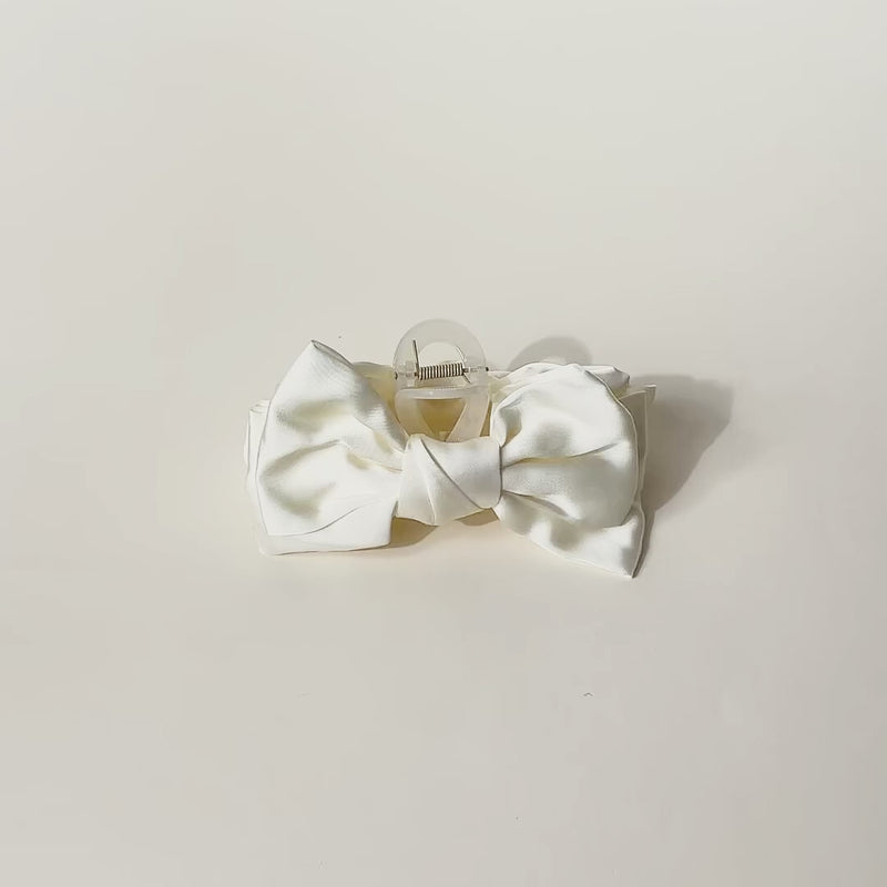 Cream Satin Bow Claw Clip