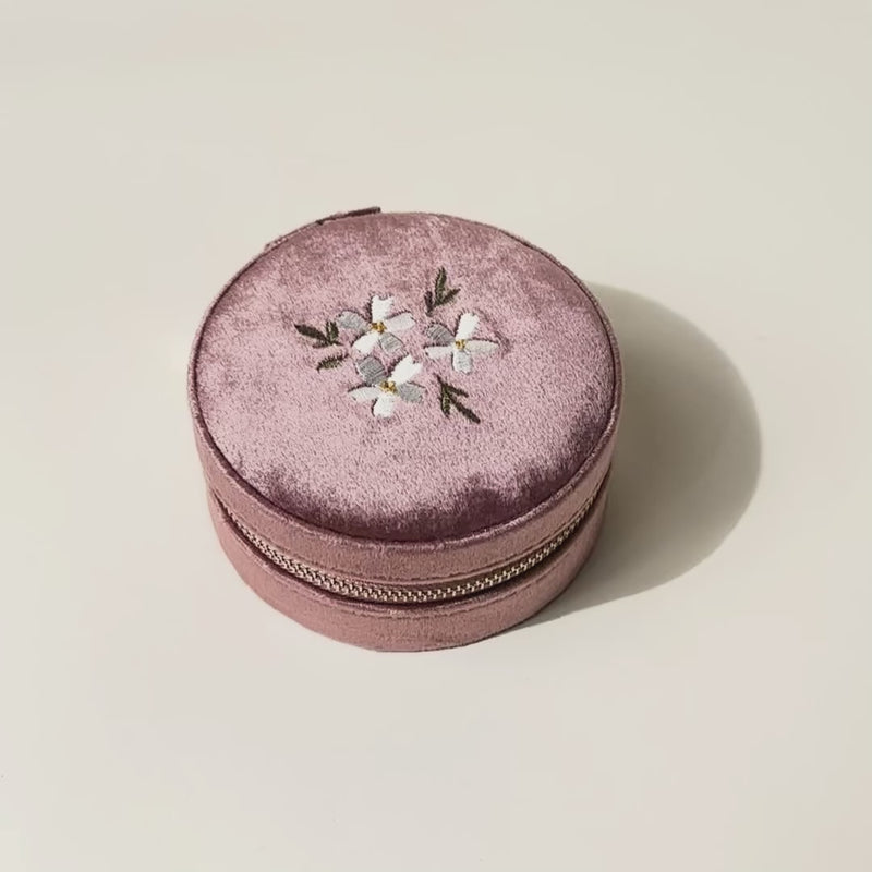 Rose Round Velvet Jewelry Case