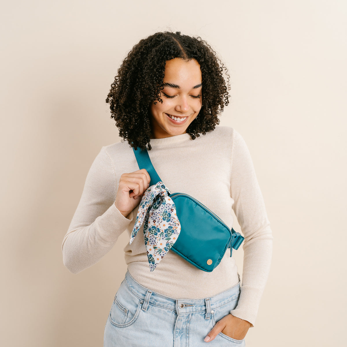 Brilliant Teal All You Need Belt Bag with Hair Scarf