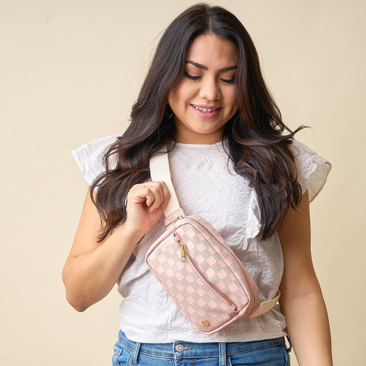 Blush Urban Check Belt Bag