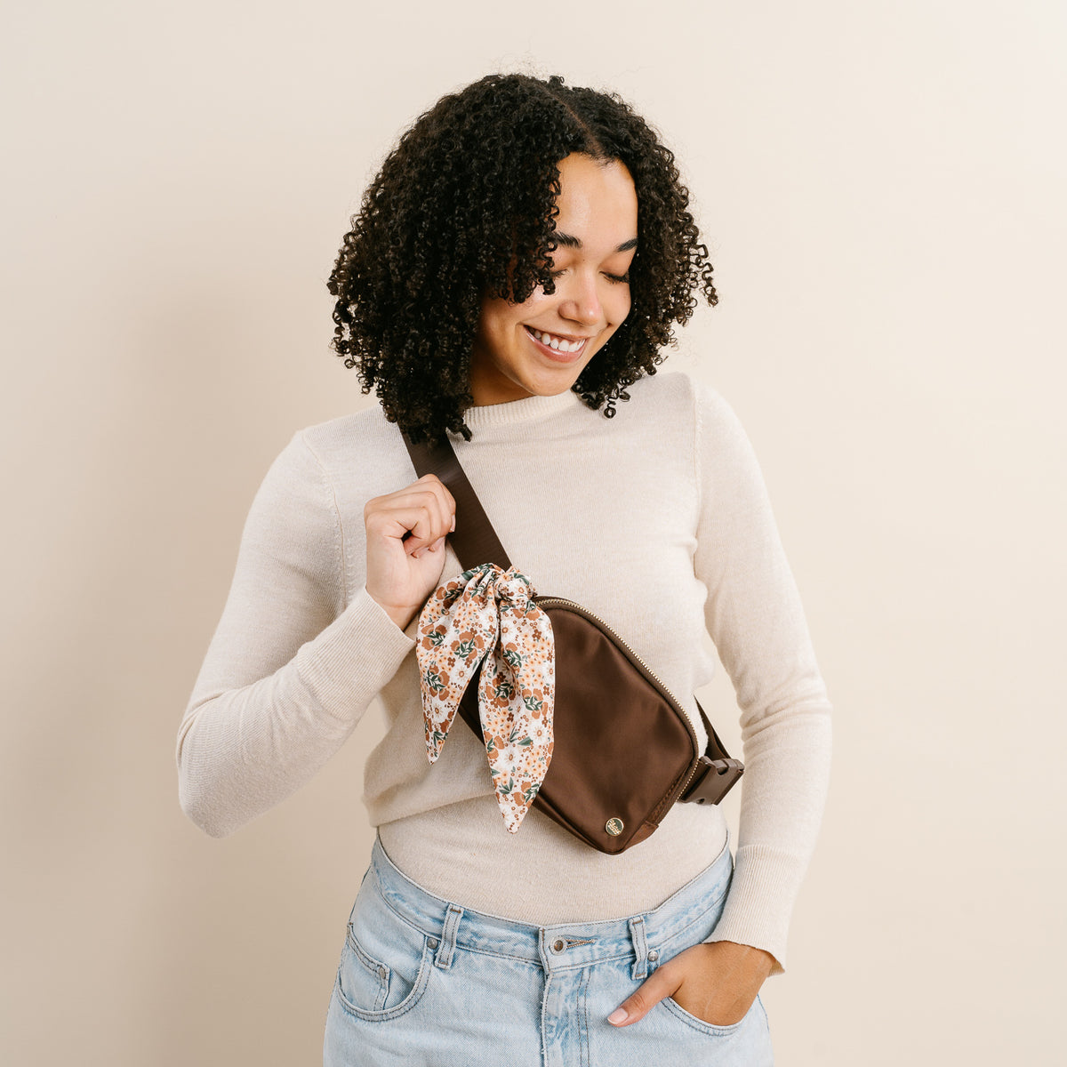 Mocha Brown All You Need Belt Bag with Hair Scarf