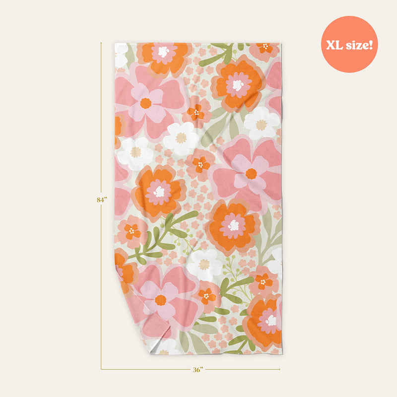 Beyond Blooms Pink Orange Quick-Dry Beach Towel