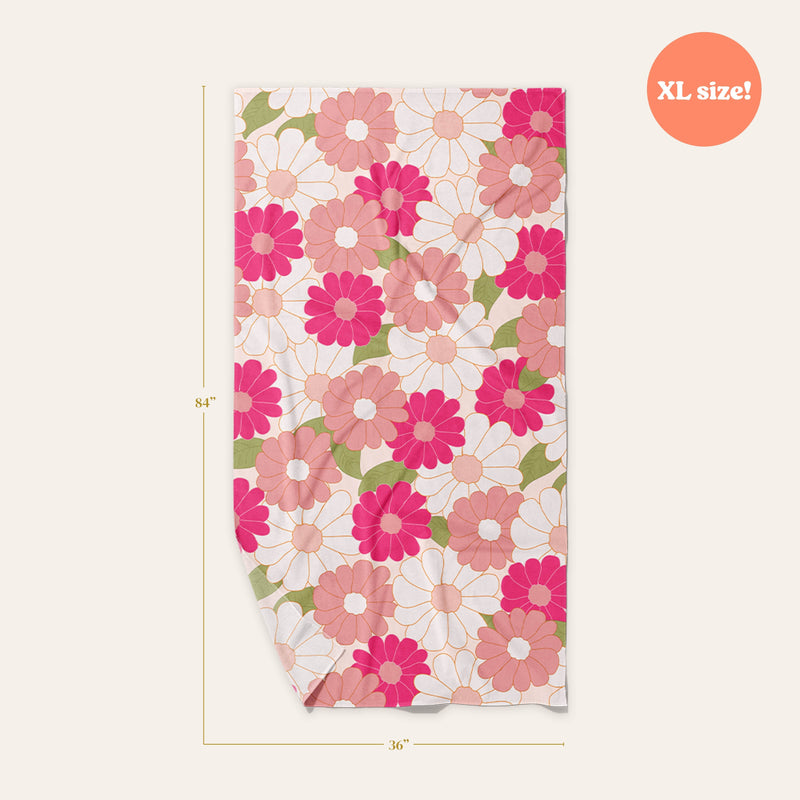 Daisy Craze Hot Pink Quick-Dry Beach Towel