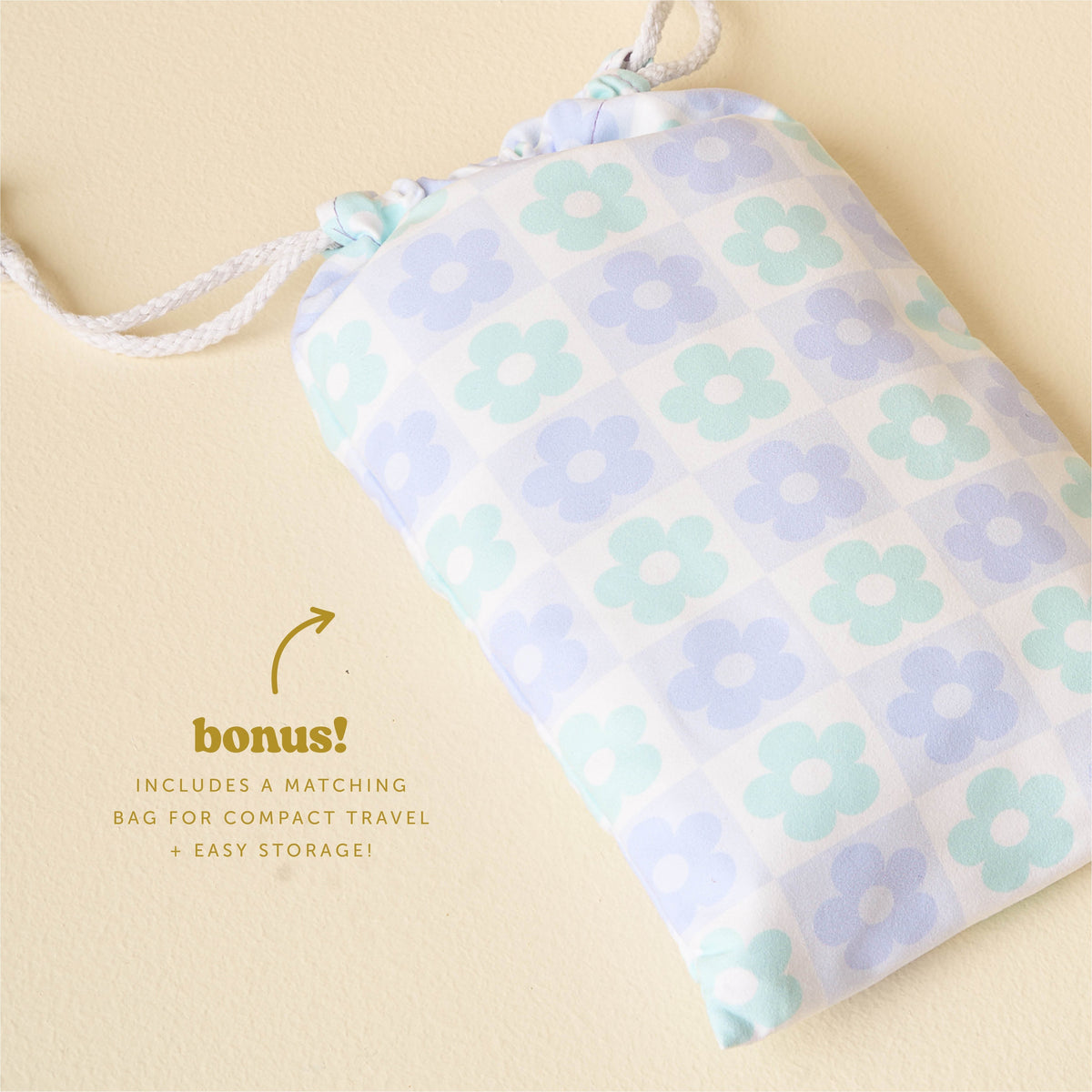 Flower Check Blue Quick-Dry Beach Towel