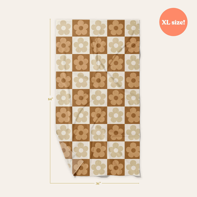 Flower Check Brown Quick-Dry Beach Towel