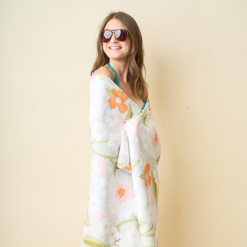 Floral Haven Sage Quick-Dry Beach Towel