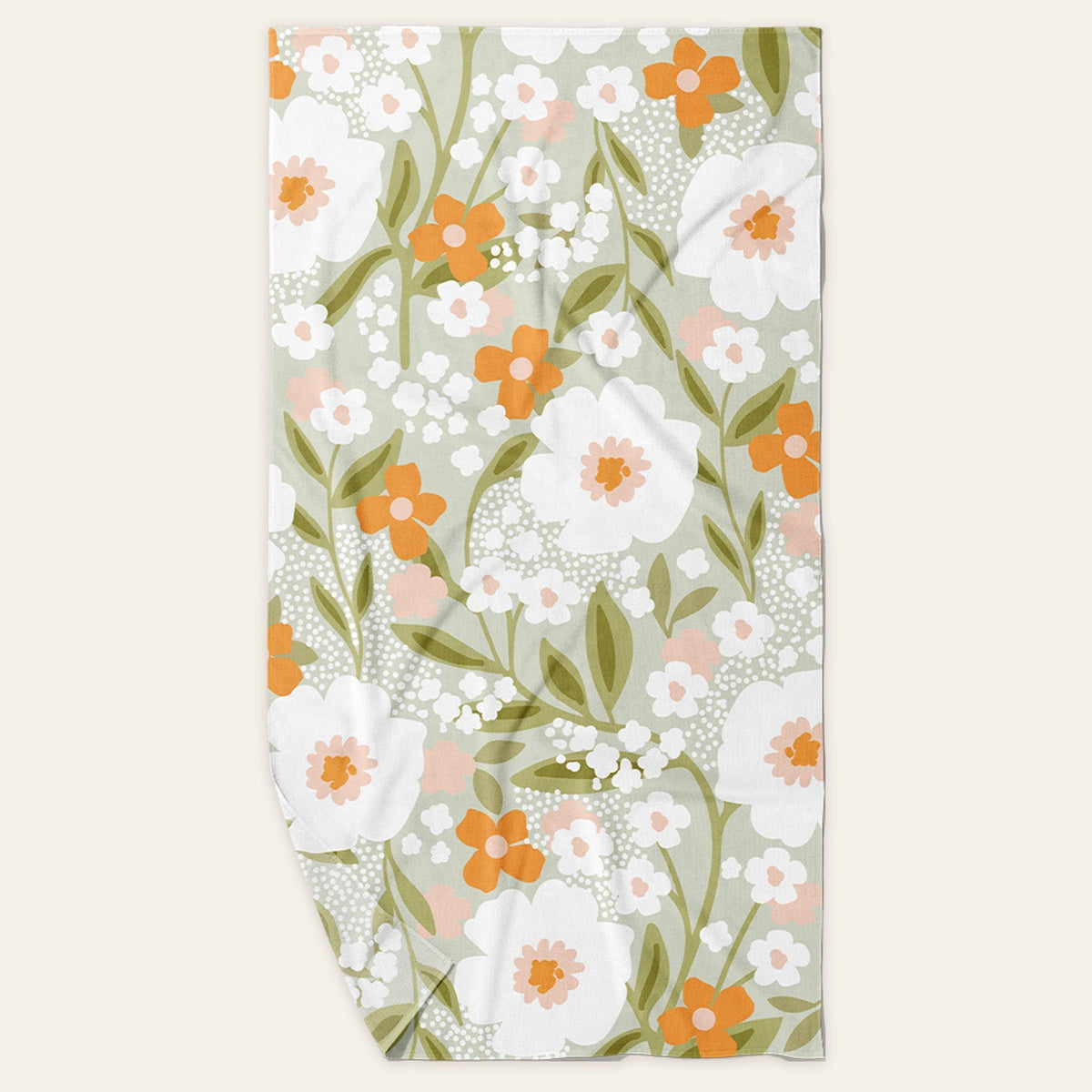 Floral Haven Sage Quick-Dry Beach Towel