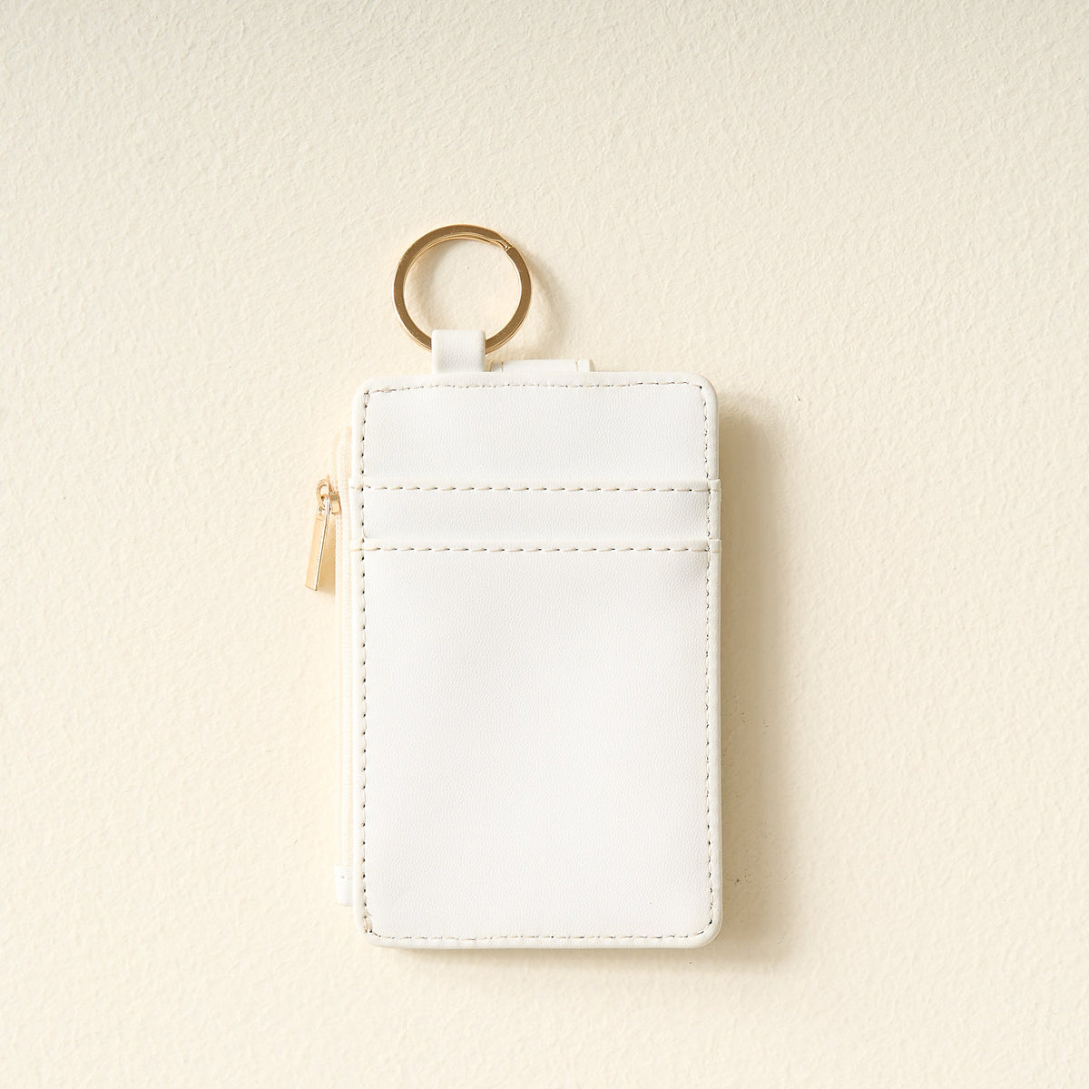 White Solid Keychain Card Wallet